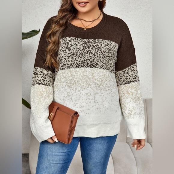 Plus Size Round Neck Long Sleeve Printed Sweater - Picture 2 of 6